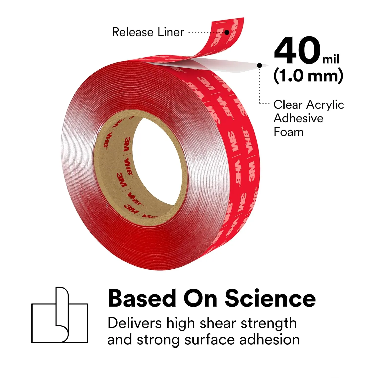 3M VHB Heavy Duty Mounting Tape 4910 Clear, 3/4 in x 15 yd 40.0 mil (Pack of 1)