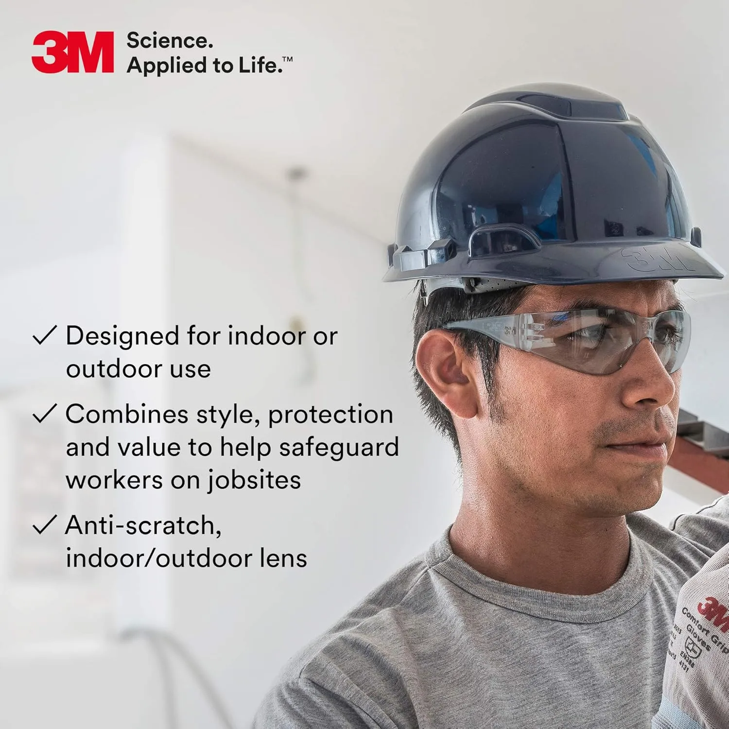 3M Safety Glasses, Virtua, 1 Pair, ANSI Z87, Unisex, Indoor/Outdoor Clear Hard Coat Lens, Clear Frame