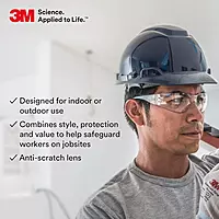 3M Safety Glasses, Virtua, 1 Pair, ANSI Z87, Clear Hard Coat Lens, Clear Frame, Economical Eyewear Protection, Lightweight