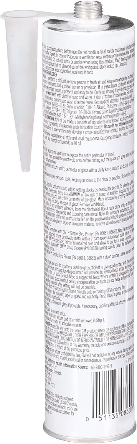 3M 08609 Window-Weld Super-Fast Urethane Windshield Adhesive, 10.5 fl oz, Black