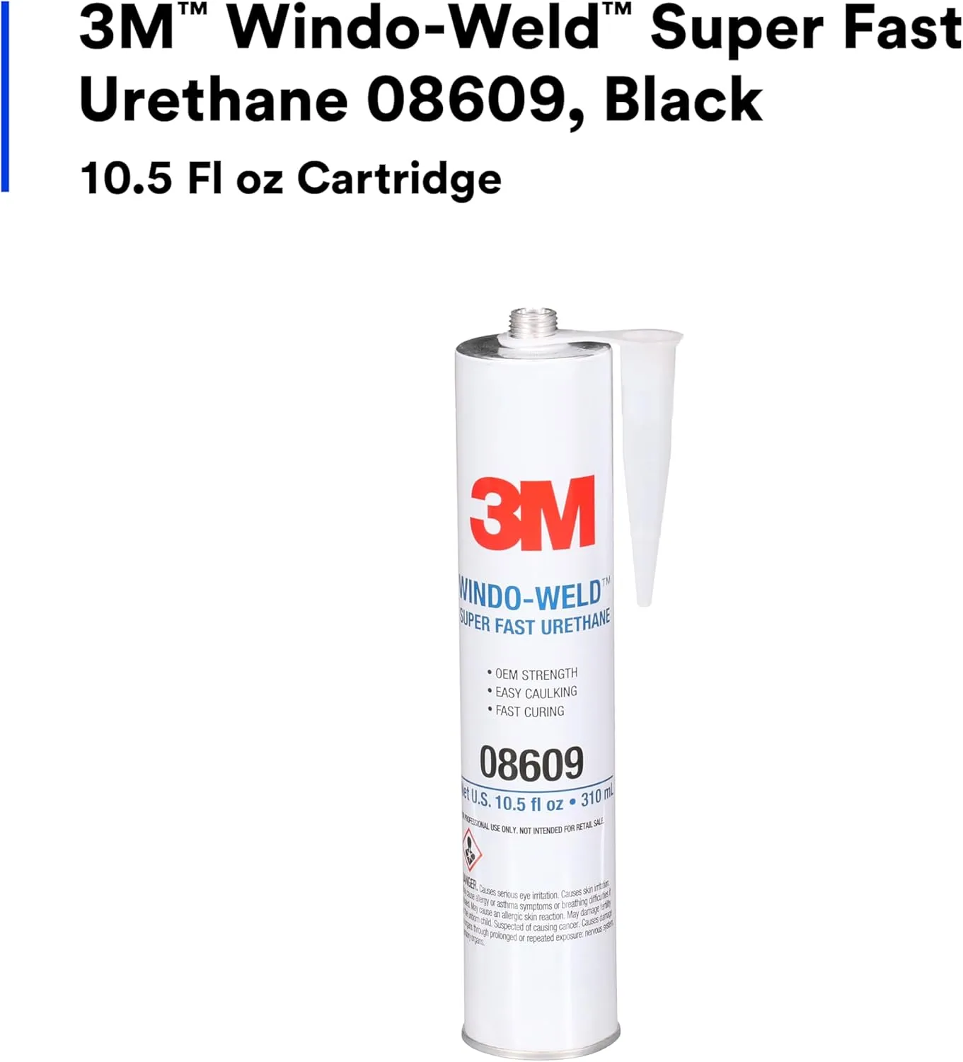 3M 08609 Window-Weld Super-Fast Urethane Windshield Adhesive, 10.5 fl oz, Black