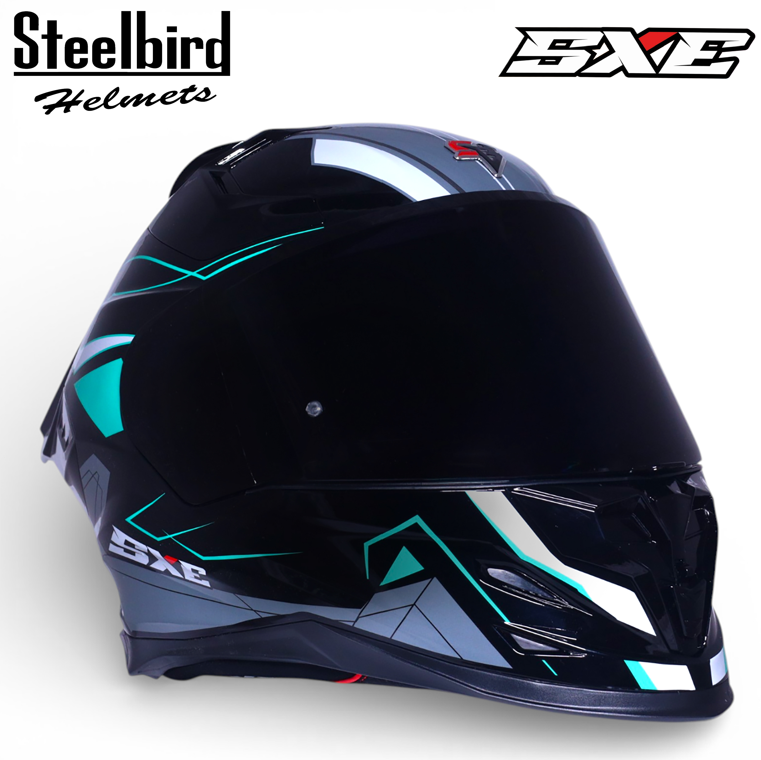STEELBIRD SBH-61 ISS SXE RACE-X GLOSSY BLACK/CYAN GREEN WITH TPE EDITION C/V 580MM