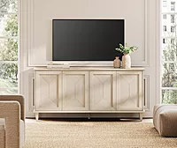 65 Modern Farmhouse TV Stand with Handcrafted Patchwork Doors