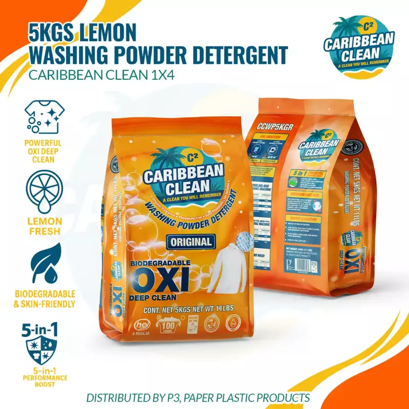 Washing Powder Detergent Lemon Caribbean Clean 5kgs. 4/1
