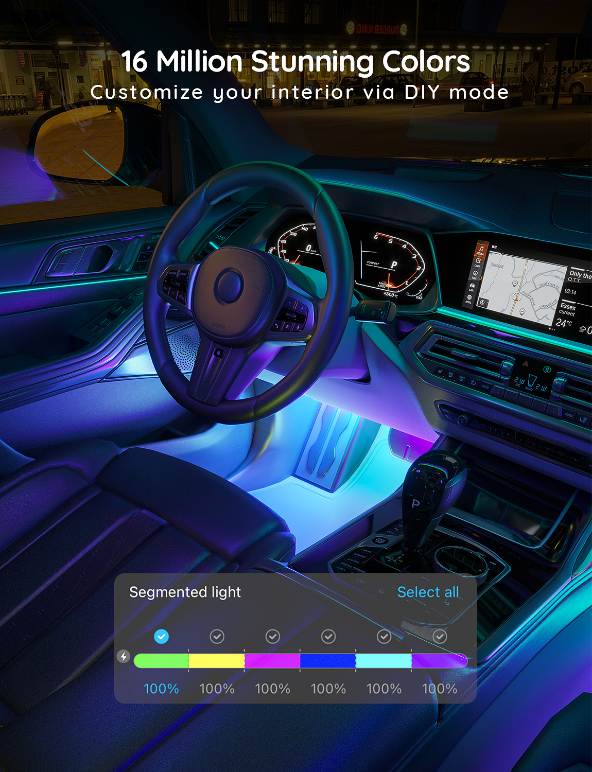 Govee RGBIC Interior Car Lights （30 Scene Mode + 4 Music Mode)--Without Remote Control