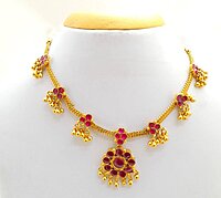 Panchalokam Attigai | One Gram Gold Finish & Real Kemp Stones Short Necklace | Temple Jewellery
