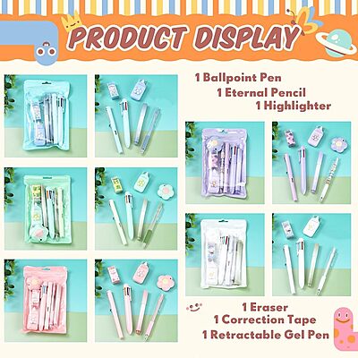 Amazkart 7 Pcs Cute Stationery Set Amazkart 7 Pcs Cute Stationery Set