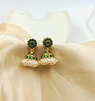 Temple Jewellery Full Green Kemptones Jhumka/Jimiki Earrings