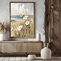 French Coastal Daisy Landscape Canvas Print | UNFRAMED Unframed premium cotton canvas print