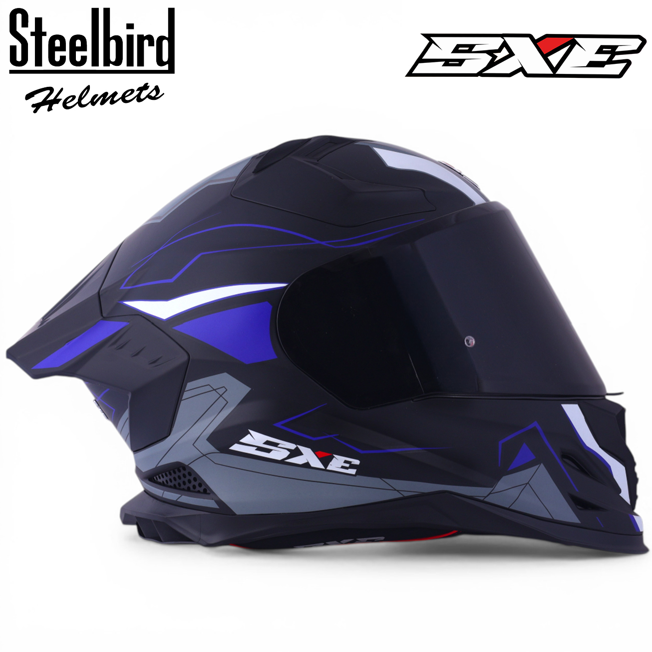 STEELBIRD SBH-61 ISS SXE RACE-X MATT BLACK/BLUE WITH TPE EDITION C/V 580MM (WITH EXTRA SMOKE VISOR)