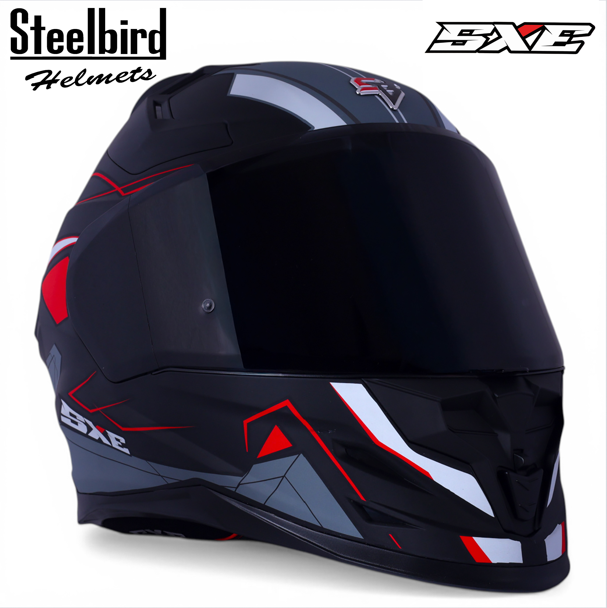 STEELBIRD SBH-61 ISS SXE RACE-X MATT BLACK/RED WITH TPE EDITION C/V 580MM (WITH EXTRA SMOKE VISOR)