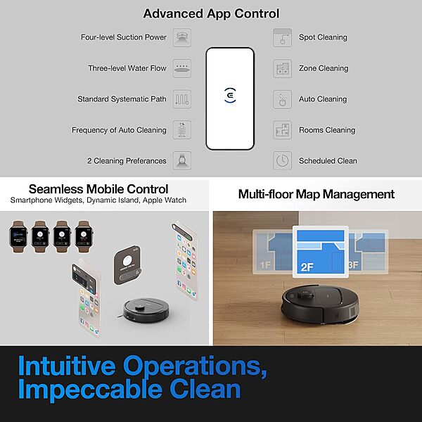 Ecovacs DEEBOT N20e PLUS Robot Vacuum Cleaner - Bagless - 10,000Pa Suction, 350min Runtime - UNBOXED DEAL (BOX SLIGHTLY DAMAGED)-White