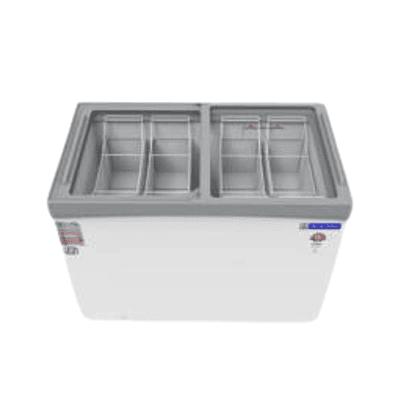 Large Blue Star Deep Freezer with glass top, perfect for families or businesses