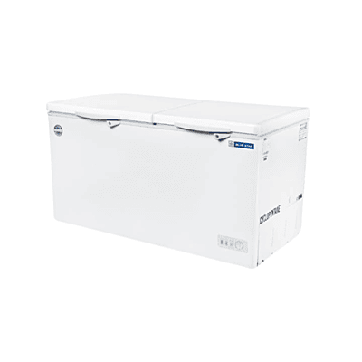 Side look of Blue star 400 litre Dual Compartment Cooler & Freezer-CHFK400DGS