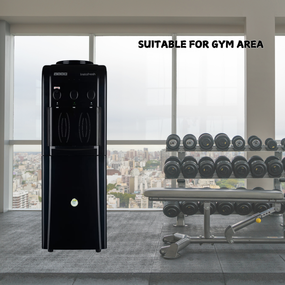 Suitable for Gym: Usha Jet Black Instafresh Cooling Cabinet Water Dispenser. Suitable for Gym: Usha Jet Black Instafresh Cooling Cabinet Water Dispenser.
