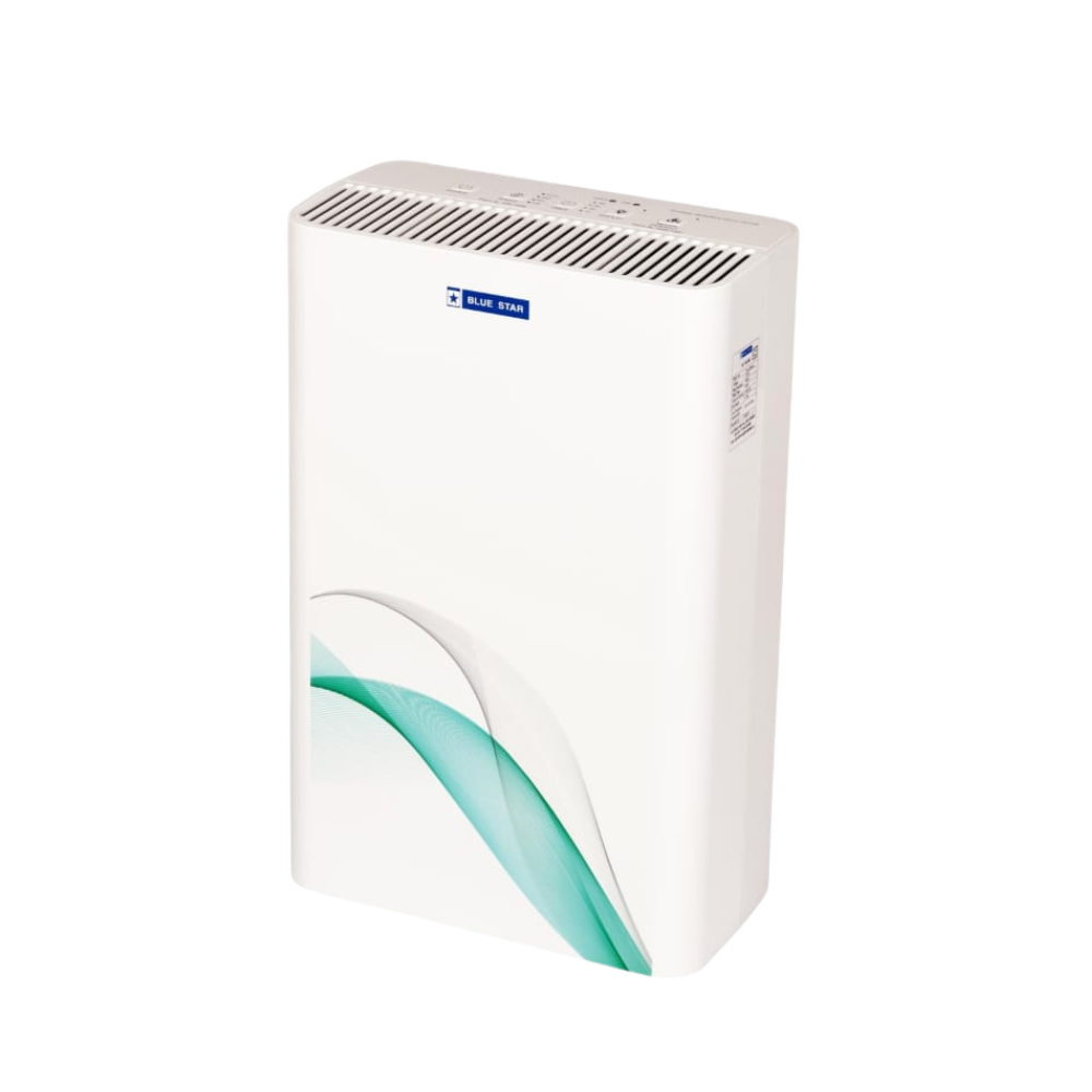 A person activating the quiet Sleep Mode on their Blue Star air purifier before bed. A person activating the quiet Sleep Mode on their Blue Star air purifier before bed.