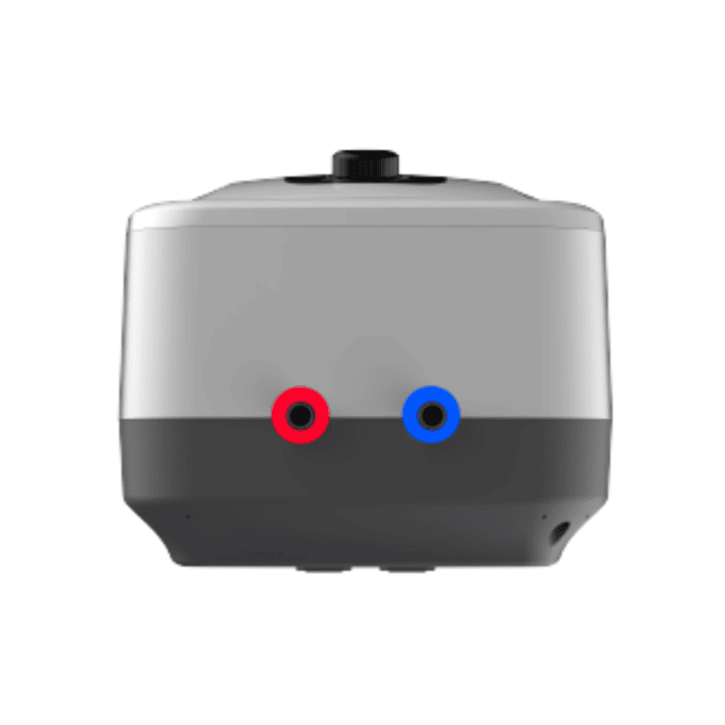 The Usha Aquerra 15L geyser mounted on a modern grey tiled bathroom wall.