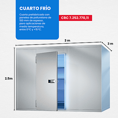 SUMINISTRO E INSTALACIÓN DE CUARTO FRÍO PARA MEDIA TEMPERATURA 3m x 3m x 2.5m