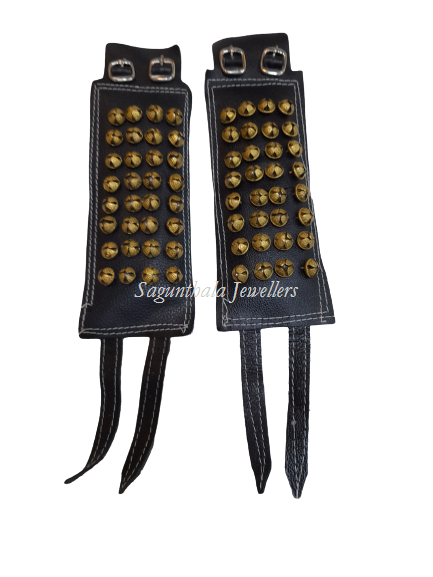 Premium 4-Line Leather Salangai – Brass Gold Ghungroos for Classical Dance