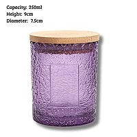 Embossed Glass Candle Jar (250ml with Bamboo Lid)