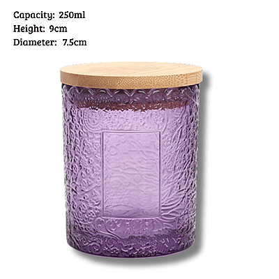 Embossed Glass Candle Jar (250ml with Bamboo Lid) Embossed Glass Candle Jar (250ml with Bamboo Lid)