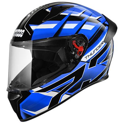 STUDDS THUNDER D6 MATT BLACK N1 BLUE C/V (L) WITH SPOILER AND MIRROR VISOR