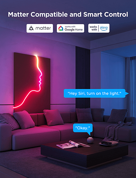 Govee 3M Neon Preinstalled Strip Light White support Matter