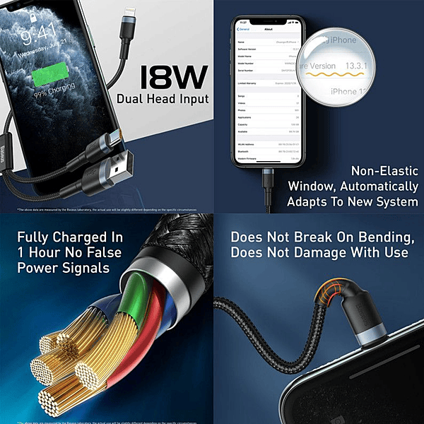 Baseus 1.2m - 2.4A 18W 2in1 Cafule USB Type-C + Type-A PD Cable - Red+Black