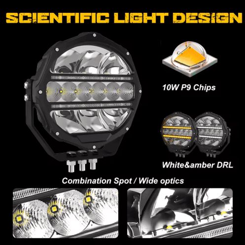 Tan 4x4 9" Super Bright Offroad Spotlights with DRL [PAIR]