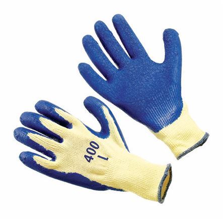 BLUE LATEX PALM COATED POLYESTER GRAY STRING KNIT GLOVE, 10 GAUGE