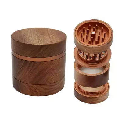 WOODEN AND ZINC TOBACCO GRINDER