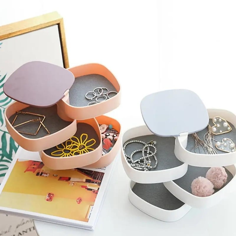 MULTI COMPACTMENT JEWELRY BOX JEWELRY STORAGE BOX 4 LAYERS ROTATING JEWELRY ORGANIZER WITH MIRROR