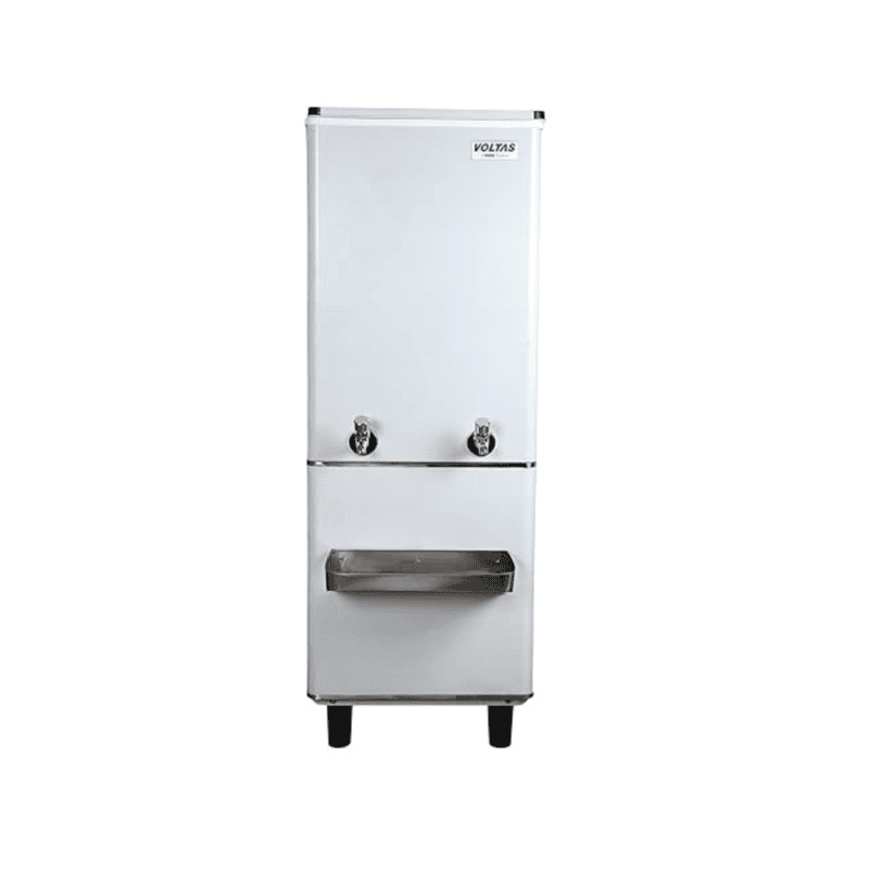 Front view of the Voltas PSS 40/80 stainless steel water cooler.