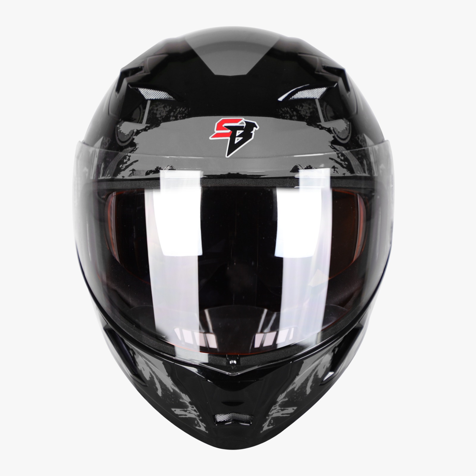 STEELBIRD SBA-21 ISS COMBAT GLOSSY BLACK/GREY C/V (M) (LONG CHEEKPAD)