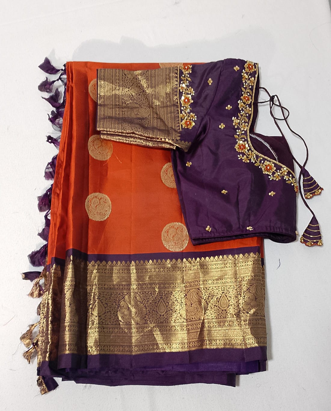 N395: Ready To Ship Beautiful Pure Kanchipattu Saree With Stitched Maggam Work Blouse
