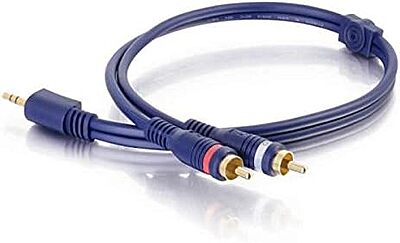 C2G 6ft Velocity One 3.5mm Stereo Male to Two RCA Stereo Male Y-Cable - Mini-phone Male - RCA Male - 6ft - Blue