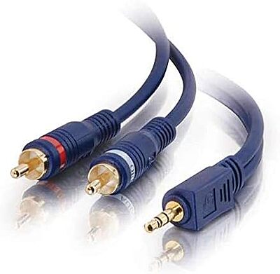 C2G 6ft Velocity One 3.5mm Stereo Male to Two RCA Stereo Male Y-Cable - Mini-phone Male - RCA Male - 6ft - Blue