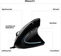 Adesso iMouse E1 Wired Vertical Ergonomic Illuminated Optical 6-Button USB Mouse - Glossy Black, Right-Handed