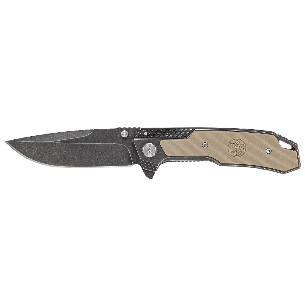 Smith & Wesson SW609 8.3in High Carbon S.S. Folding Knife with 3.6in Drop Point Blade and Stonewashed G-10 Handle