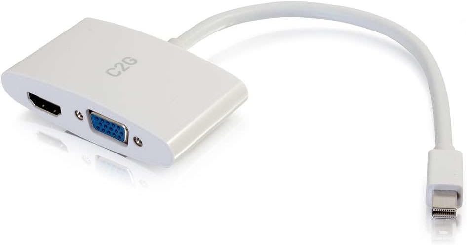 C2G Mini Display Port Adapter, 4K, Display Port to HDMI or VGA, White, 8 inches, Cables to Go 28272