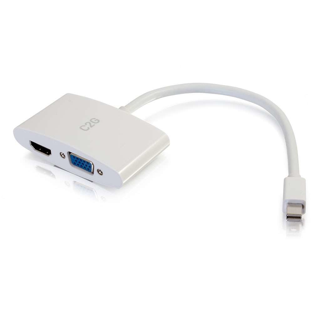 C2G Mini Display Port Adapter, 4K, Display Port to HDMI or VGA, White, 8 inches, Cables to Go 28272