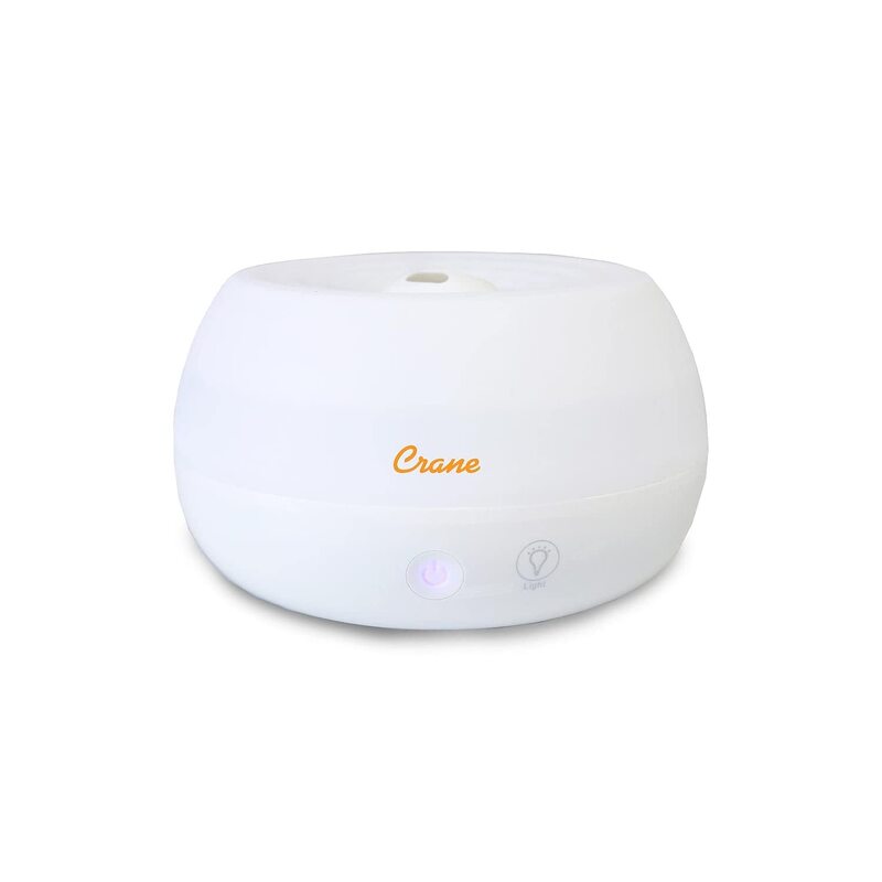 Crane Portable Ultrasonic Travel Humidifier and Diffuser, 0.2 Gallon Cool Mist, Optional Essential Oil Diffuser, No Filter Needed, White Round