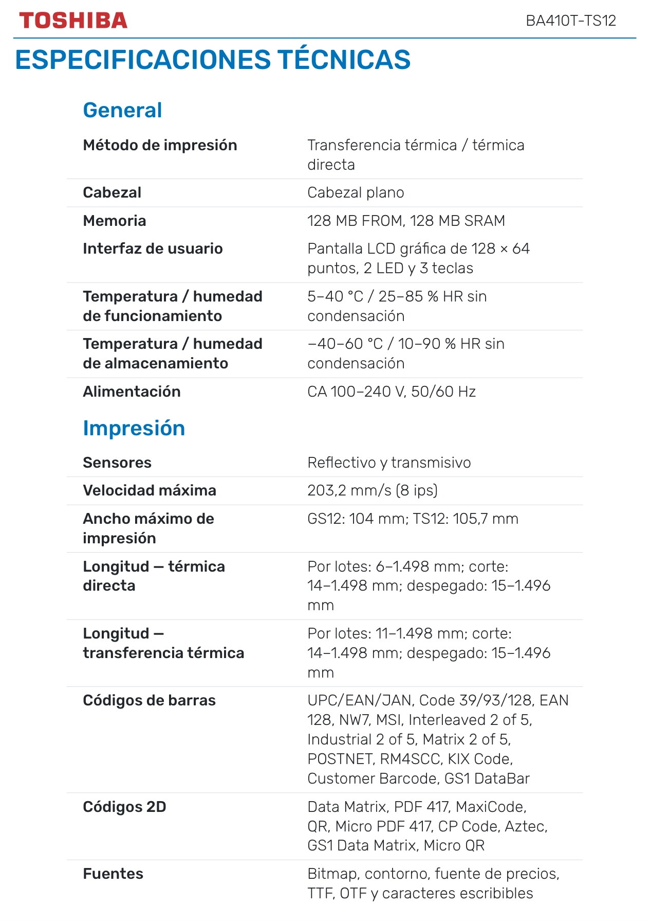 Impresora Toshiba Carcasa Metálica Resolución 300 DPI