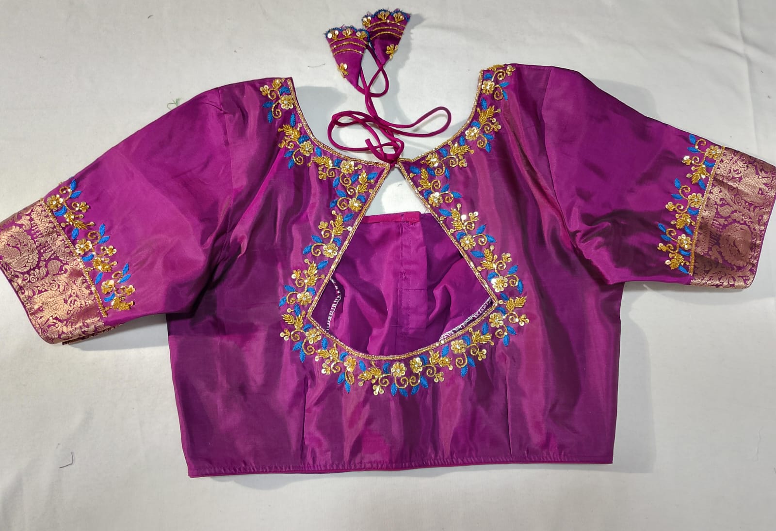 J554: Ready To Ship Beautiful Pure Kanchipattu Saree With Stitched Maggam Work Blouse