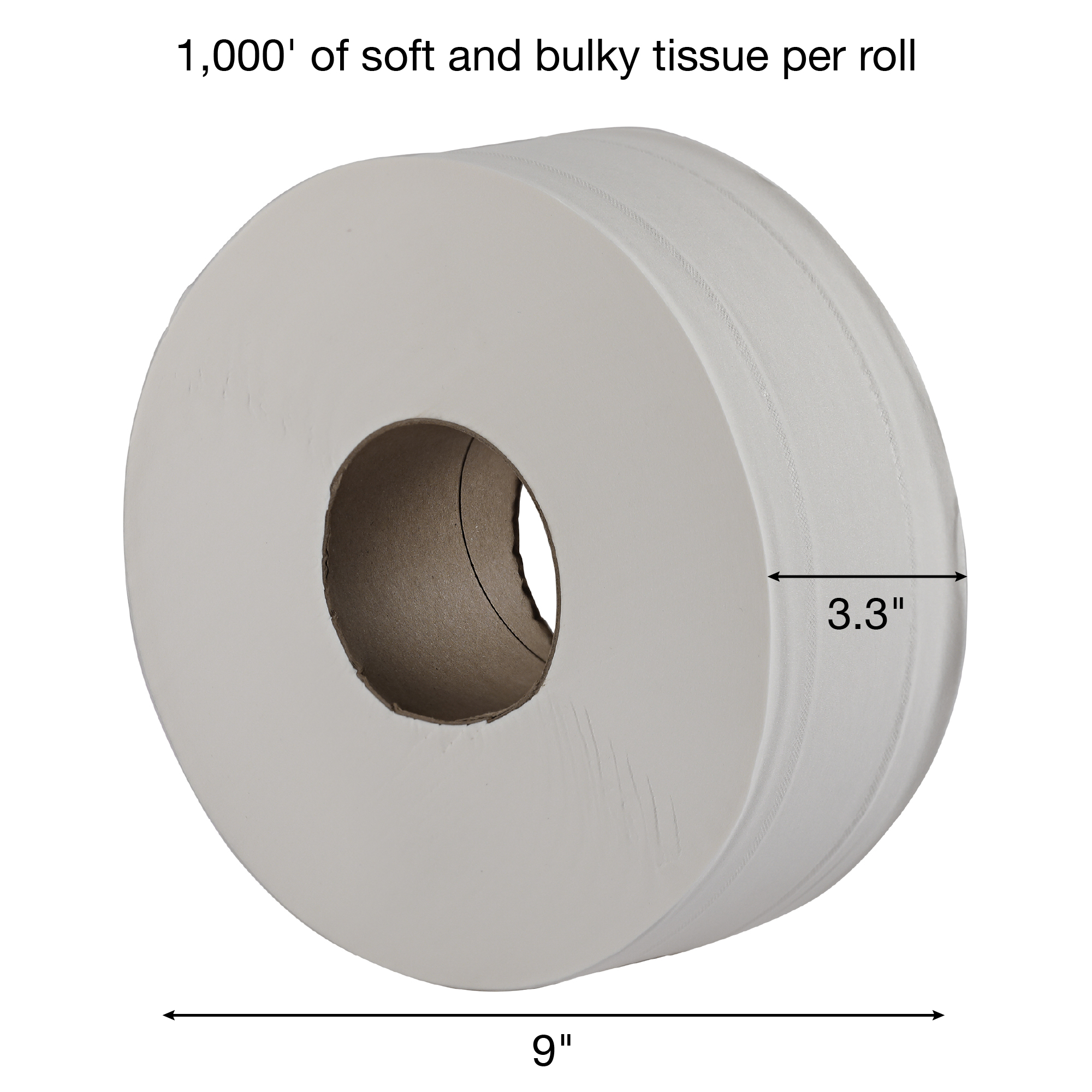 Empress Jumbo Tissue 3.3" X 1000' 9" 2ply White 12 Rolls