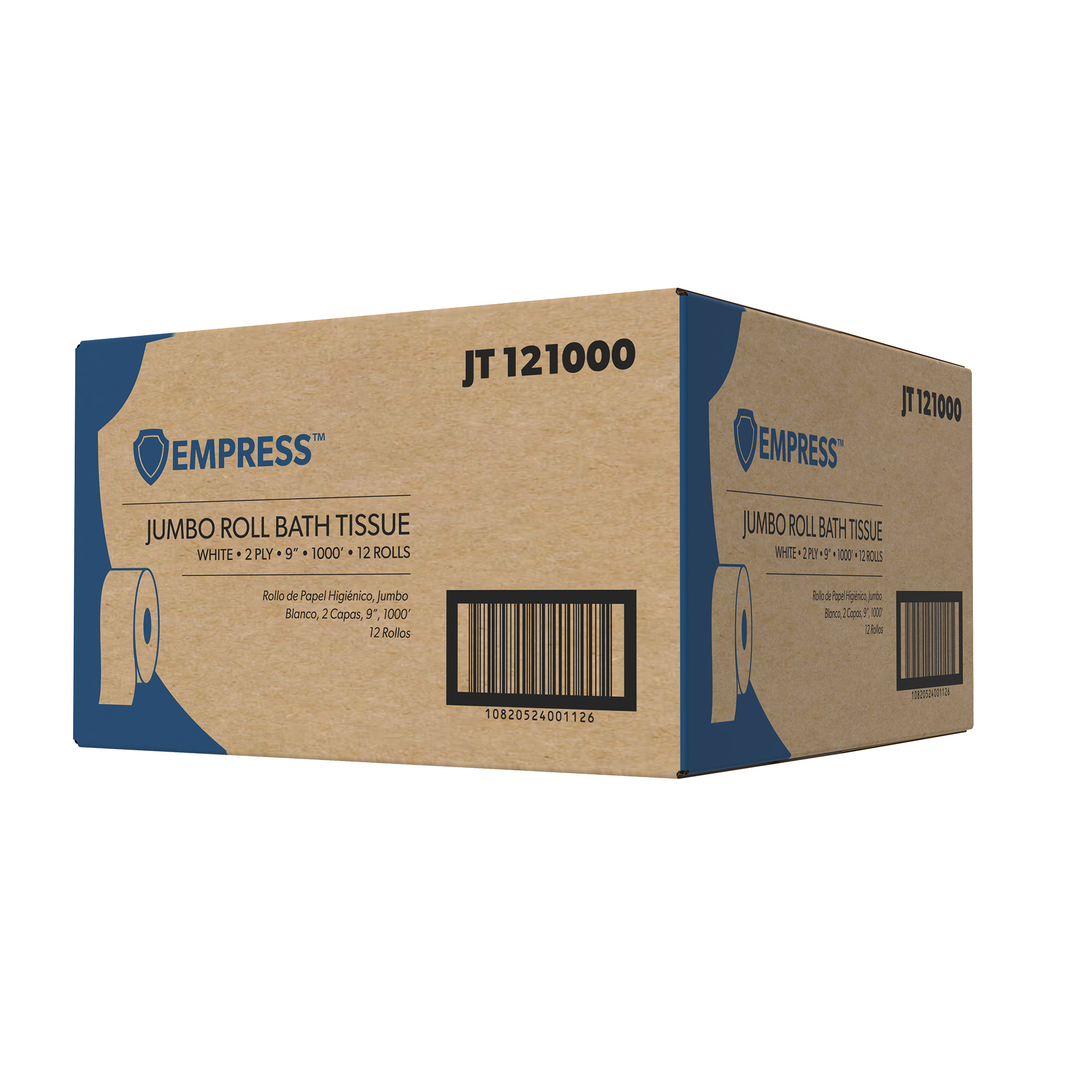 Empress Jumbo Tissue 3.3" X 1000' 9" 2ply White 12 Rolls