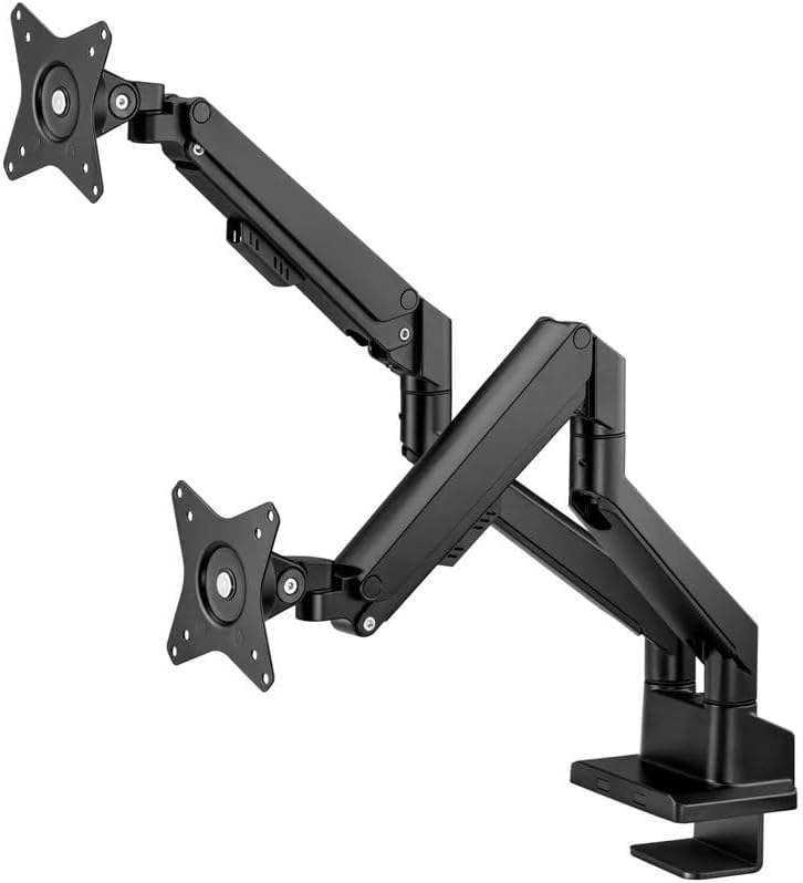 Monoprice Low Profile Dual Monitor Gas Spring Desk Mount - Up to 32in/19.8 lbs Screens, Detachable VESA 100x100/75x75 Plate