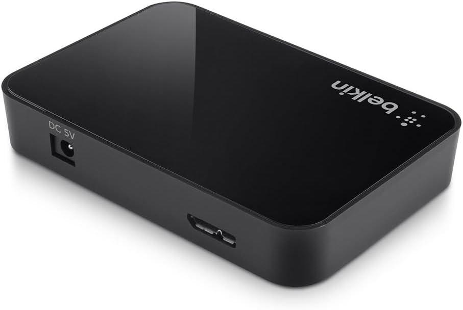 Belkin 4-Port USB 3.0 Hub – SuperSpeed Powered Station with 5Gbps Data & Charging, Compact Desktop Adapter for Laptops