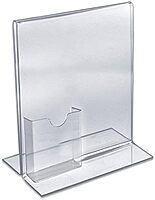 Azar Displays 252054-2pk 16" W x 8.5" H Vertical Double Sided, Stand Up Acrylic Sign Holder with Attached Brochure Holder