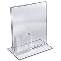 Azar Displays 252054-2pk 16" W x 8.5" H Vertical Double Sided, Stand Up Acrylic Sign Holder with Attached Brochure Holder (Pack of 2)